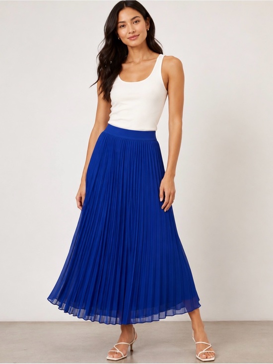 Wilfred Dresses & Skirts - Aritzia Wilfred Blue Pleated Midi Skirt Size M Chiffon Flowy Accordion